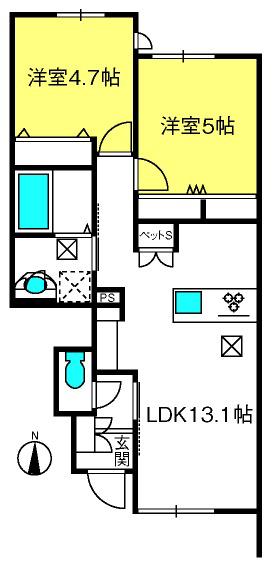 PACE SUD(2LDK/1階)の間取り写真
