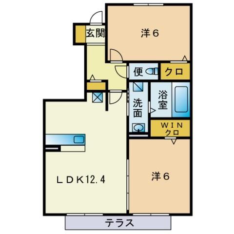 セジュール ルピナス2(2LDK/1階)の間取り写真