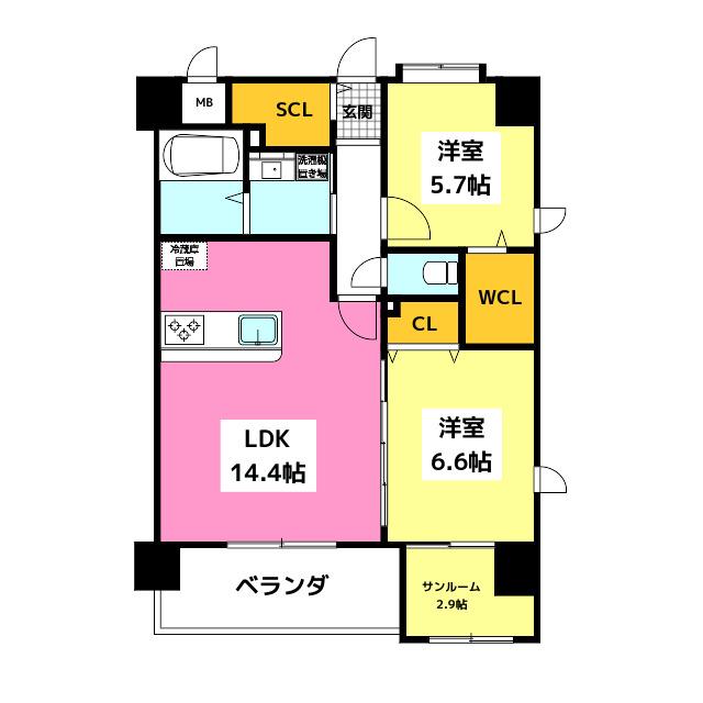 OAK VILLA 桜並木クラス(2LDK/9階)の間取り写真