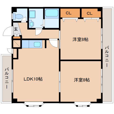 ハーモニア(2LDK/4階)の間取り写真