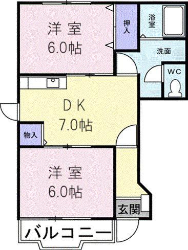 シャン・ド・フルール(2DK/1階)の間取り写真