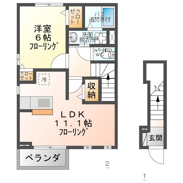 アルテミス上田中央(1LDK/2階)の間取り写真