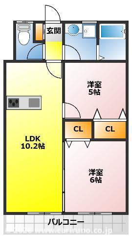 シャトウ鶴ヶ丘(2LDK/3階)の間取り写真