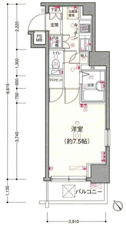 パレ・ホームズ武蔵小山(1K/8階)の間取り写真