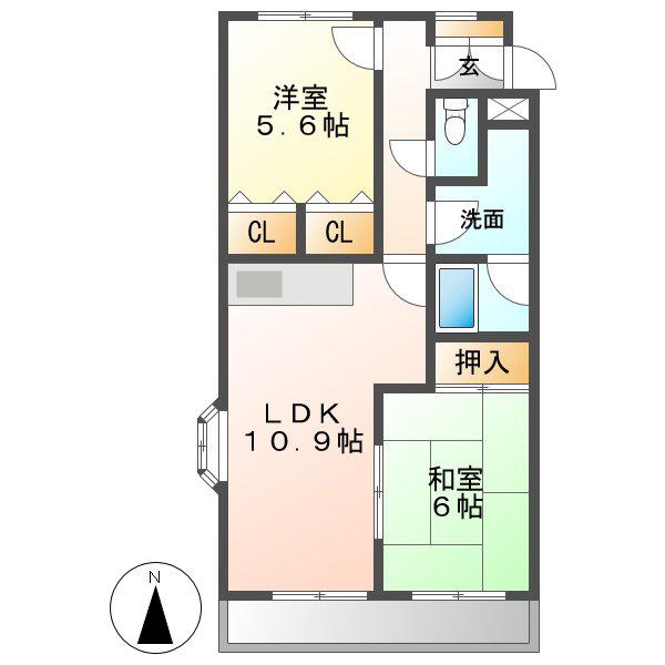 クレセントマンション(2LDK/3階)の間取り写真