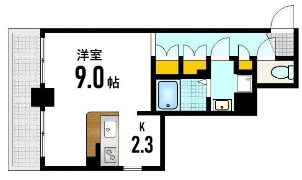 パークヒルズ天神川(1K/9階)の間取り写真