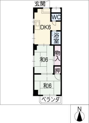 ロワール石川橋(2DK/3階)の間取り写真