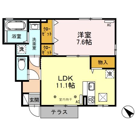 ユア・クレスコンティ B(1LDK/1階)の間取り写真