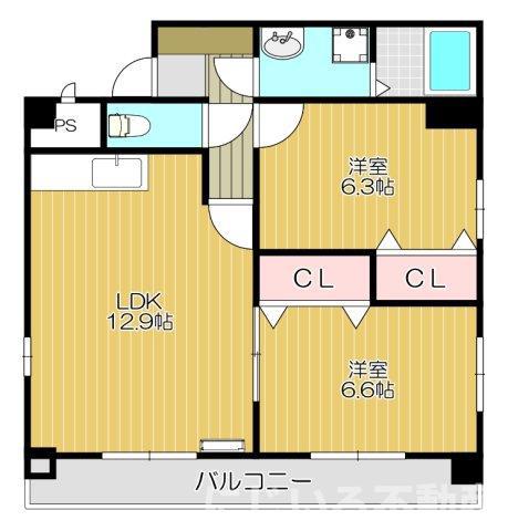 コーポかねきよ(2LDK/2階)の間取り写真