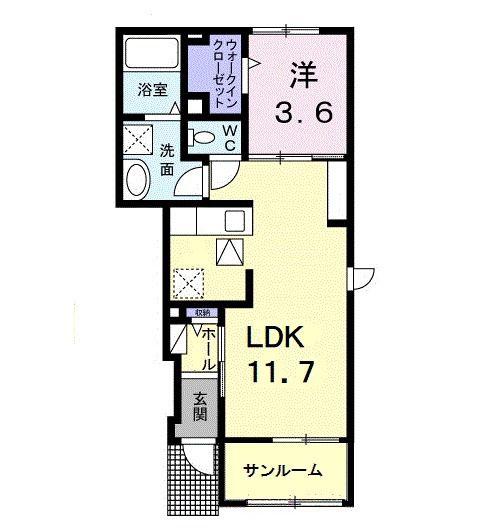 プリムヴェール I(1LDK/1階)の間取り写真