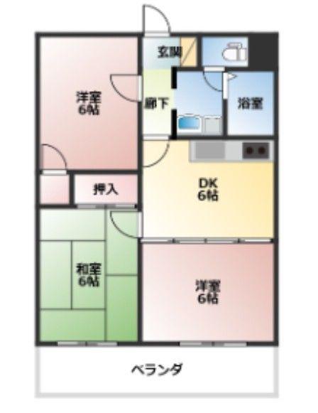 石上マンションB館(3DK/2階)の間取り写真