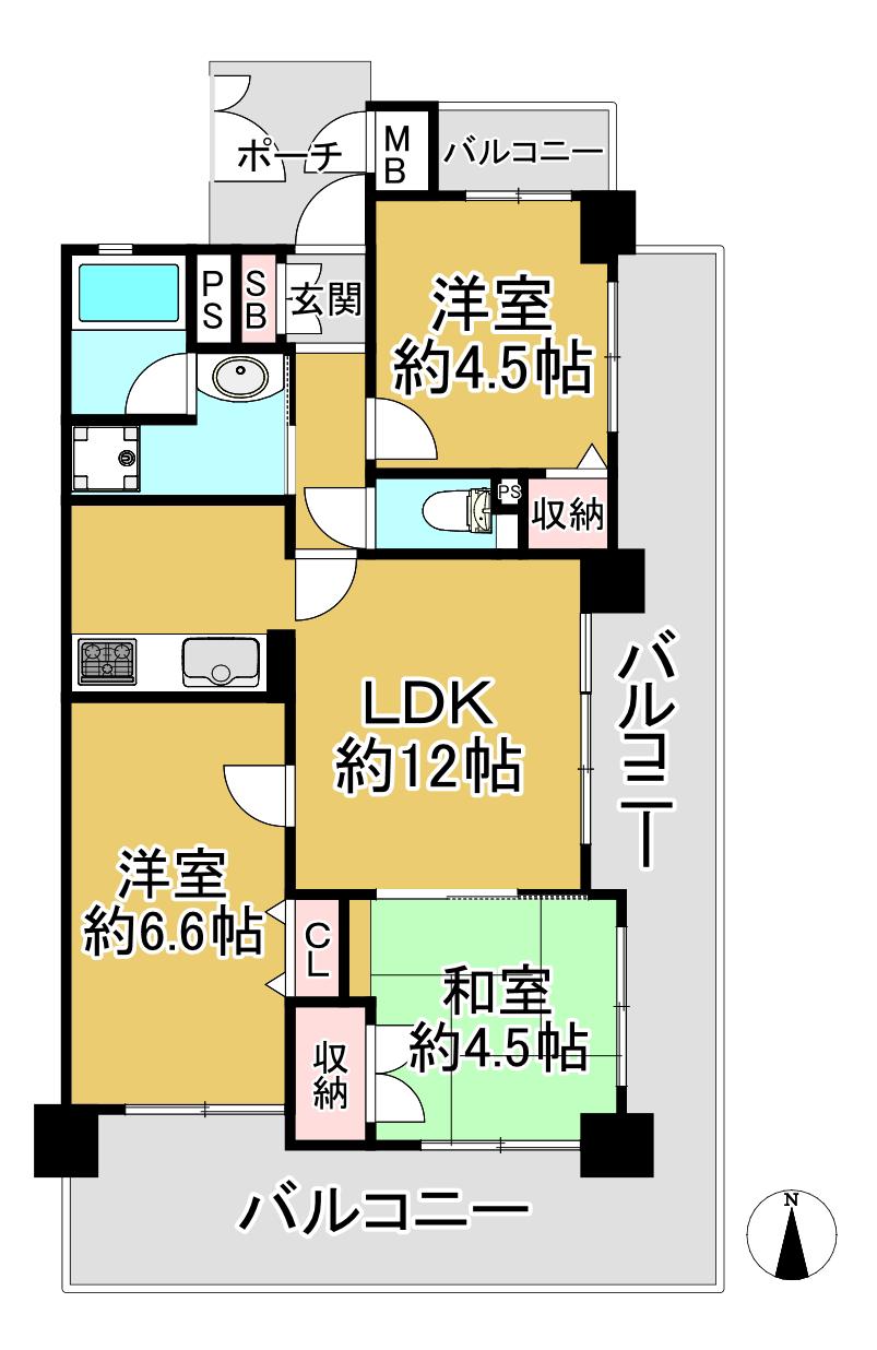 ワコーレアベニュー灘(3LDK/1階)の間取り写真