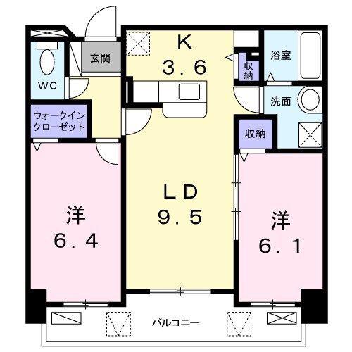 ミカーレ・トーゲン(2LDK/5階)の間取り写真