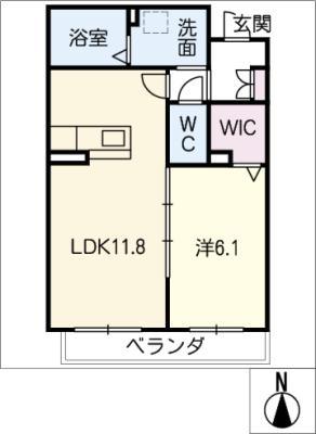 ガーデンコート C棟(1LDK/2階)の間取り写真