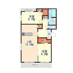 ヴェール梅里(2LDK/2階)の間取り写真