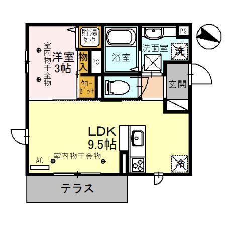 グランドゥール駅南(1LDK/1階)の間取り写真