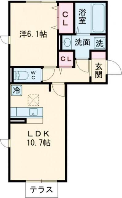 イオメール折尾 A棟(1LDK/1階)の間取り写真