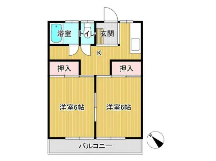 ハイツLAND B棟(2K/2階)の間取り写真