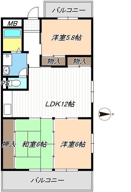 第5グランドハイツ服部(3LDK/3階)の間取り写真