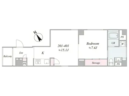 THE TRIAS SHIMOAKATSUKA(1LDK/3階)の間取り写真