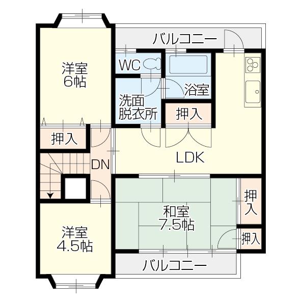 能島台ハイツ(3LDK/2階)の間取り写真