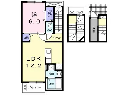 ポルタコスタII A(1LDK/3階)の間取り写真