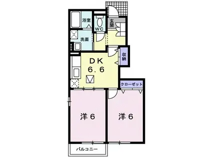 レジデンスコンフォルトII(2DK/1階)の間取り写真