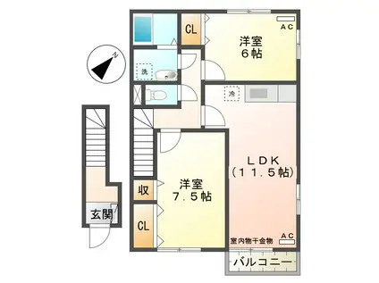 フローラルパークスB(2LDK/2階)の間取り写真