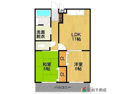 カンファート三潴(2LDK/2階)の間取り写真