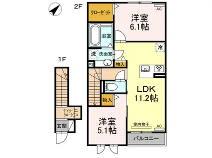 ルワンジュ C(2LDK/2階)の間取り写真