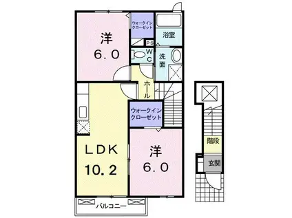 ヴィラグラシオッソC(2LDK/2階)の間取り写真