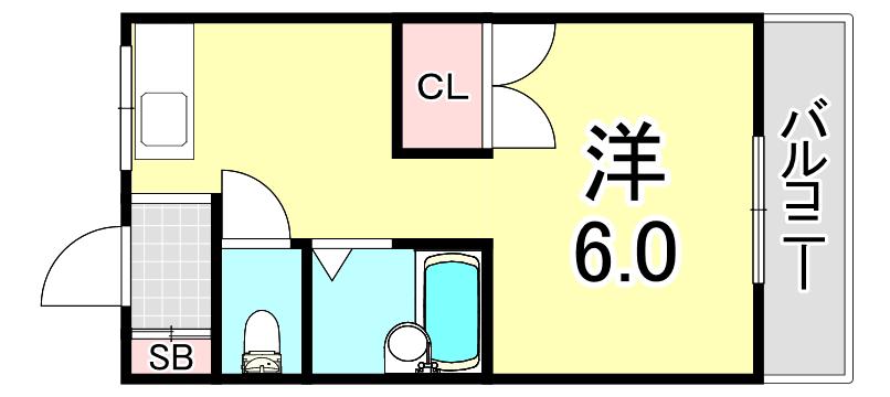 ポピーハイツ(1DK/2階)の間取り写真