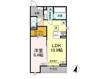 ディールーム松木(1LDK/1階)の間取り写真