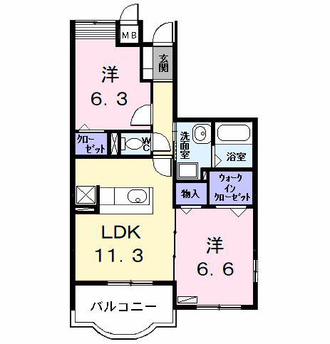 ラ・ビアージュ(2LDK/1階)の間取り写真