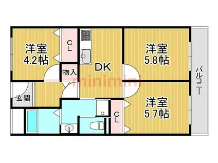 シャルム春日丘(3DK/3階)の間取り写真
