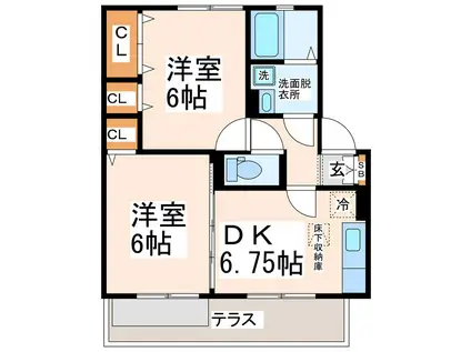 オークスドュール・ウルゲ(2DK/1階)の間取り写真