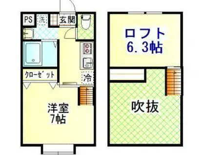 アトリエ(1K/2階)の間取り写真