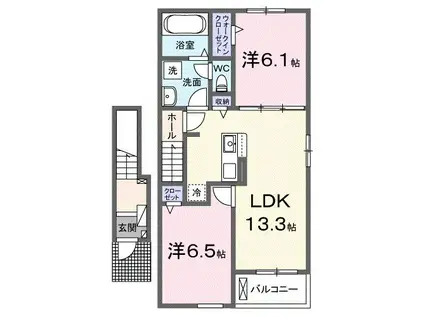 ソレアード・ポールII(2LDK/2階)の間取り写真