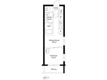 ハーモニーレジデンス新宿四谷(1DK/2階)の間取り写真