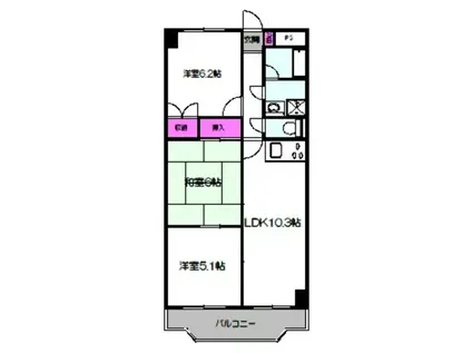 緑橋グリーンハイツ(3LDK/6階)の間取り写真