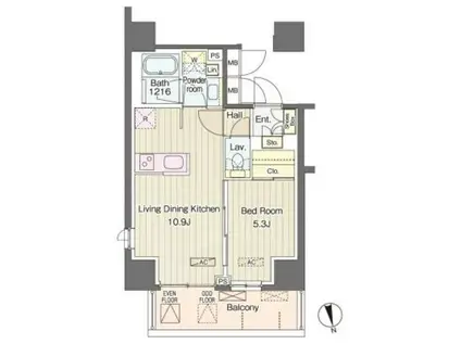 ヴェルデコート西新宿(1LDK/11階)の間取り写真