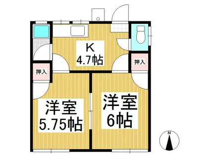 やすらぎハイツ(2K/1階)の間取り写真