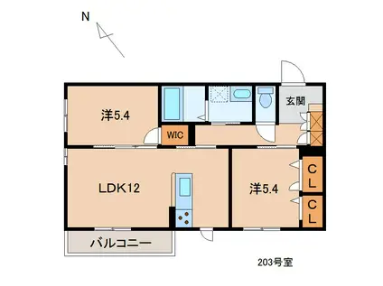 プロヌーブ下津野(2LDK/2階)の間取り写真