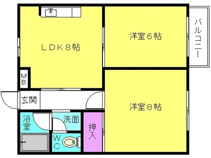 エクセルコーユー(2LDK/2階)の間取り写真