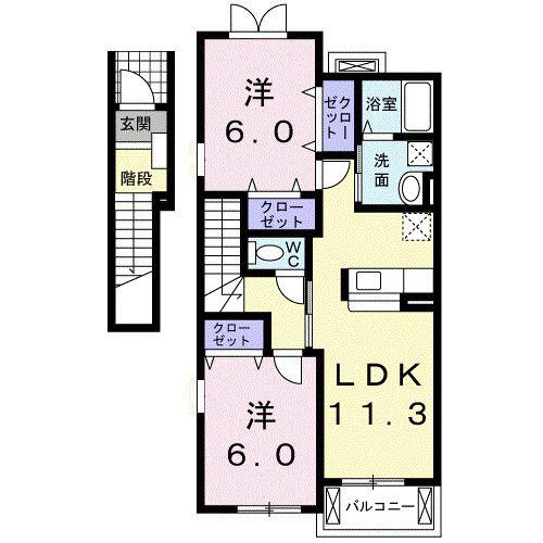ペルペートIII(2LDK/2階)の間取り写真