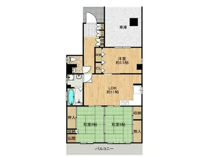 福山ハイツ(3LDK/1階)の間取り写真