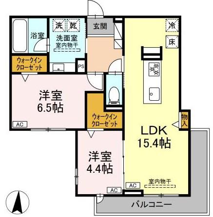 セレスティア檀溪通(2LDK/1階)の間取り写真