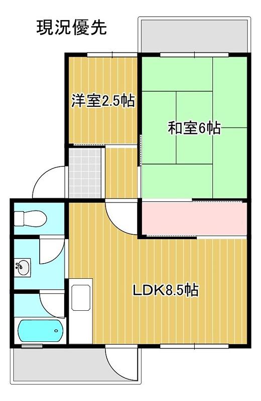 砥堀第2コーポラス(2LDK/1階)の間取り写真