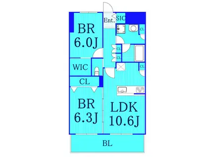 フロール横浜三ッ沢 2番館(2LDK/3階)の間取り写真