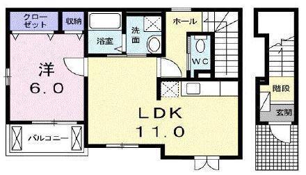 ソルパティオⅠ(1LDK/2階)の間取り写真
